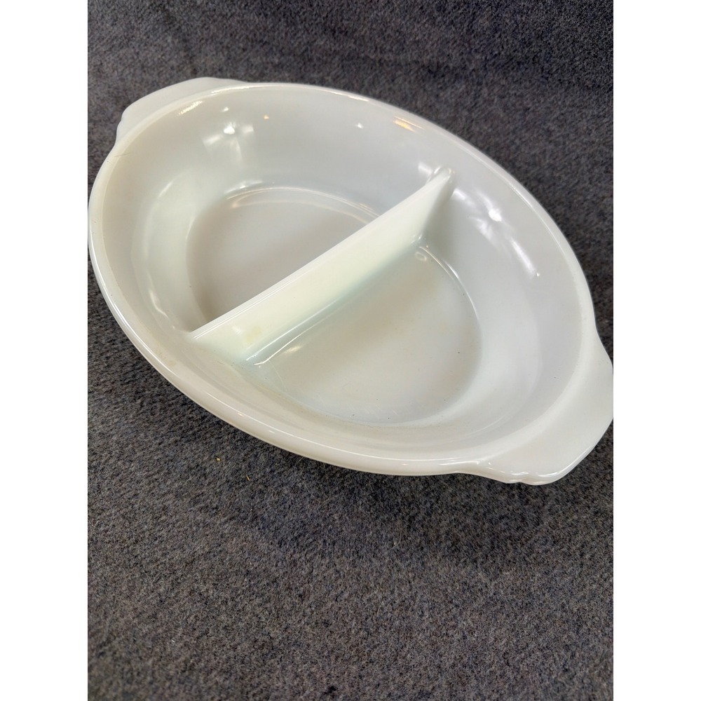 Fire-King Divided Serving Dish Unisex OS White Milk Glass Oval Tab Handle #468